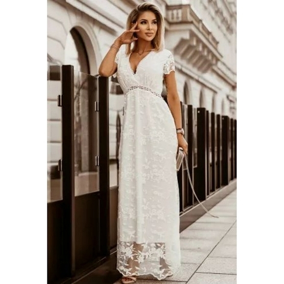 LAST ONE! Plus Size LYDIA Boho Lace Bridal V-Neck Maxi Dress